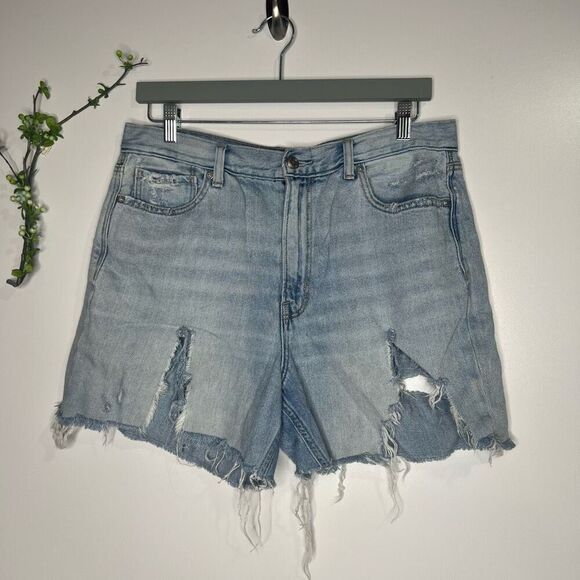 American Eagle Outfitters Mom Jean Shorts Cutoff Destroyed Sz 14 - Picture 1 of 11